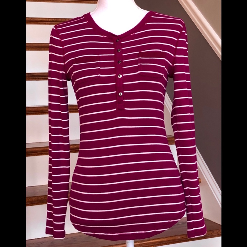 CHAPS SZ M STRIPED LONG SLEEVE TOP